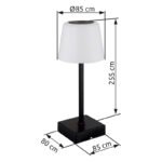 Lampă de masă plastic negru mat, aluminiu negru mat, plastic opal, touch on/off, touch dimmer, excl. adaptor, USB-A 2.0/USB-C, încărcare aprox. 4 ore, iluminare aprox. 4 ore, ø 85mm, 255mm, incl. LED 2W 230V, sursă 120lm, ieșire 100lm, CCT 3000-6500K - imagine 6