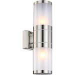 Aplica de exterior din oțel inoxidabil, sticlă , în sus în jos, IP44, xlxh: 102x155x370, AL: 155, excl 2xE27 60W 230V.