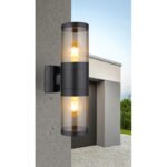 Corp de iluminat pentru exterior din oțel inoxidabil negru mat, plastic de culoare fumurie, direcția luminii: în sus și în jos, IP44, l x I: 102x380mm, A: 155mm, fără becuri 2xE27 60W 230V - imagine 2