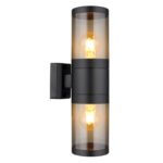 Corp de iluminat pentru exterior din oțel inoxidabil negru mat, plastic de culoare fumurie, direcția luminii: în sus și în jos, IP44, l x I: 102x380mm, A: 155mm, fără becuri 2xE27 60W 230V