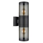 Corp de iluminat pentru exterior din oțel inoxidabil negru mat, plastic de culoare fumurie, direcția luminii: în sus și în jos, IP44, l x I: 102x380mm, A: 155mm, fără becuri 2xE27 60W 230V - imagine 3