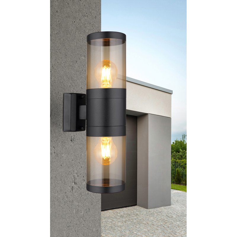 xeloo-32014-2bs-g27989-4 Corp de iluminat pentru exterior din oțel inoxidabil negru mat, plastic de culoare fumurie, direcția luminii: în sus și în jos, IP44, l x I: 102x380mm, A: 155mm, fără becuri 2xE27 60W 230V - imagine 1