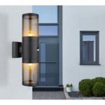 Corp de iluminat pentru exterior din oțel inoxidabil negru mat, plastic de culoare fumurie, direcția luminii: sus și jos, inclusiv senzor, IP44, l x I: 102x420mm, A: 170mm, fără becuri 2xE27 60W 230V - imagine 2
