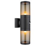 Corp de iluminat pentru exterior din oțel inoxidabil negru mat, plastic de culoare fumurie, direcția luminii: sus și jos, inclusiv senzor, IP44, l x I: 102x420mm, A: 170mm, fără becuri 2xE27 60W 230V