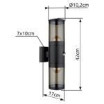 Corp de iluminat pentru exterior din oțel inoxidabil negru mat, plastic de culoare fumurie, direcția luminii: sus și jos, inclusiv senzor, IP44, l x I: 102x420mm, A: 170mm, fără becuri 2xE27 60W 230V - imagine 6