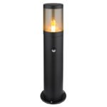 Corp de iluminat exterior din oțel inoxidabil negru mat, plastic de culoare fumurie, direcția luminii: în sus, inclusiv senzor, IP44, ø: 140mm, I: 500mm, fără bec 1x E27 60W 230V