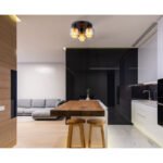 Plafonieră metal negru mat, sticlă fumurie, opală, ø: 370mm, H: 190mm, excl. 3x E27 25W 230V
