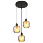 Lampa suspendata metal negru mat, sticlă fumurie, opală, cablu PVC negru, înălțimea poate fi scurtată, ø: 350mm, H: 1200mm, excl. 3x E27 25W 230V