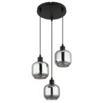 Lampa suspendata metal negru mat, sticlă fumurie, opală, cablu PVC negru, înălțimea poate fi scurtată, ø: 350mm, H: 1200mm, excl. 3x E27 25W 230V - imagine 3