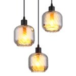Lampa suspendata metal negru mat, sticlă fumurie, opală, cablu PVC negru, înălțimea poate fi scurtată, ø: 350mm, H: 1200mm, excl. 3x E27 25W 230V - imagine 4