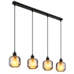 Suspensie metal negru mat, sticlă fumurie, opală, cablu PVC negru, înălțimea poate fi scurtată, LxLxA: 890x140x1200mm, excl. 4x E27 25W 230V