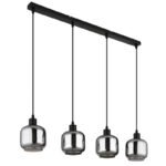 Suspensie metal negru mat, sticlă fumurie, opală, cablu PVC negru, înălțimea poate fi scurtată, LxLxA: 890x140x1200mm, excl. 4x E27 25W 230V - imagine 3