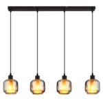 Suspensie metal negru mat, sticlă fumurie, opală, cablu PVC negru, înălțimea poate fi scurtată, LxLxA: 890x140x1200mm, excl. 4x E27 25W 230V - imagine 4