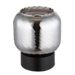 Lampă de masă metal negru mat, sticlă fumurie, opală, cablu PVC negru, comutator basculant pe cablu, ø: 140mm, H: 170mm, lungime cablu 1500mm, excl. 1x E27 25W 230V - imagine 3