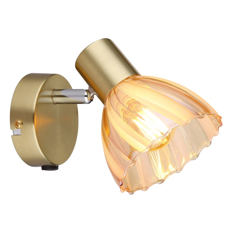 zachery-54315m-1-g29594 Aplica Spotlight metal alamă mată, crom, sticlă chihlimbar, satinată, comutator basculant pe articol, pivotant/inclinat, LxA: 100x125mm, AL: 160mm, excl. 1x E14 40W 230V - imagine 1