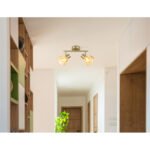 Plafoniera Spotlight metal alamă mată, crom, sticlă chihlimbar, satinată, pivotant / pivotant, LxLxA: 250x130x190mm, excl. 2x E14 40W 230V
