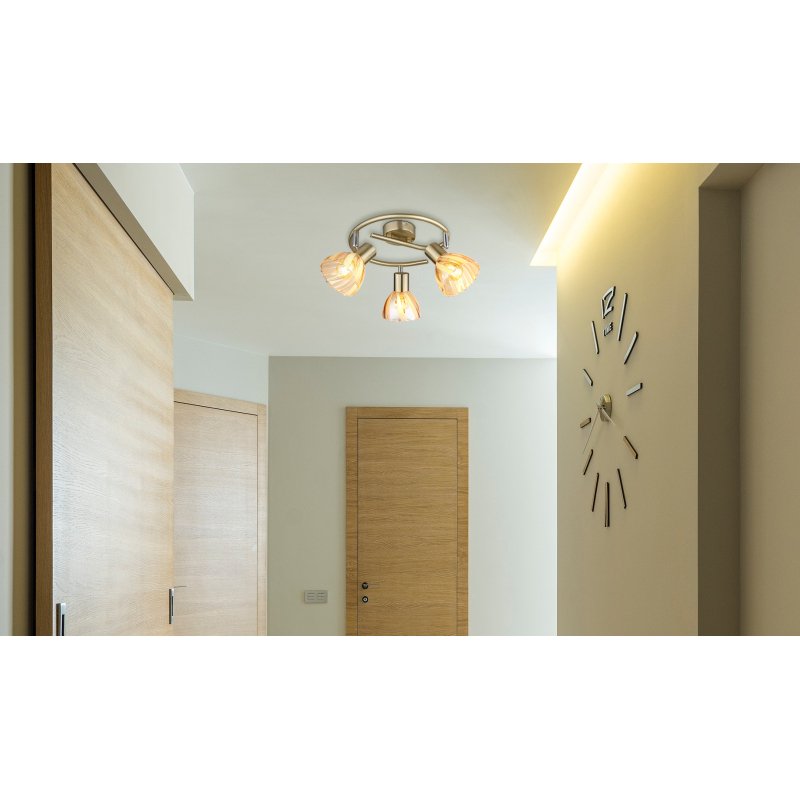 zachery-54315m-3-g29596-6 Plafoniera Spotlight metal alamă mată, crom, sticlă chihlimbar, satinată, pivotant / pivotant, ø: 460mm, H: 190mm, excl. 3x E14 40W 230V - imagine 1