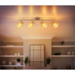 Plafoniera Spotlight metal alamă mată, crom, sticlă chihlimbar, satinat, pivotant / pivotant, LxLxA: 700x130x190mm, excl. 4x E14 40W 230V