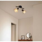 Plafoniera Spot metal negru mat, crom, sticlă fumurie, satinată, rotativ/rotativ, LxLxH: 250x130x190mm, excl. 2x E14 40W 230V