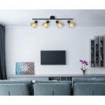 Plafoniera Spot metal negru mat, crom, sticlă fumurie, satinată, mobil, LxLxH: 700x130x190mm, excl. 4x E14 40W 230V