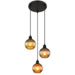 Lampă suspendată din metal negru mat, globuri de sticlă, cablu PVC negru, înălțimea poate fi scurtată, culori sticlă: 1 x verde, 1 x petrol, 1 x bronz, sticla este albă în interior, ø: 360mm, H: 1200mm, fără 3x E27 25W 230V