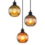 Lampă suspendată din metal negru mat, globuri de sticlă, cablu PVC negru, înălțimea poate fi scurtată, culori sticlă: 1 x verde, 1 x petrol, 1 x bronz, sticla este albă în interior, ø: 360mm, H: 1200mm, fără 3x E27 25W 230V - imagine 4