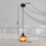 Lampă suspendată metal negru mat, glob din sticlă de culoare bronz, alb, cablu PVC negru, înălțimea poate fi scurtată, ø: 150mm, H: 1200mm, fără 1x E27 25W 230V - imagine 6