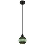 Lampă suspendată metal negru mat, glob de sticlă verde, alb, cablu PVC negru, înălțimea poate fi scurtată, ø: 150mm, H: 1200mm, fără 1x E27 25W 230V - imagine 3