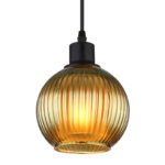 Lampă suspendată metal negru mat, glob de sticlă verde, alb, cablu PVC negru, înălțimea poate fi scurtată, ø: 150mm, H: 1200mm, fără 1x E27 25W 230V - imagine 4