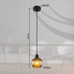 Lampă suspendată metal negru mat, glob de sticlă verde, alb, cablu PVC negru, înălțimea poate fi scurtată, ø: 150mm, H: 1200mm, fără 1x E27 25W 230V - imagine 6