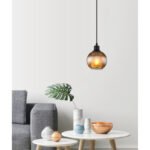 Lampă suspendată metal negru mat, bilă de sticlă, cablu PVC negru, înălțimea poate fi scurtată, culoare sticlă petrol, interior alb, ø: 150mm, H: 1200mm, fără 1x E27 25W 230V - imagine 2