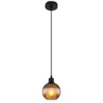 Lampă suspendată metal negru mat, bilă de sticlă, cablu PVC negru, înălțimea poate fi scurtată, culoare sticlă petrol, interior alb, ø: 150mm, H: 1200mm, fără 1x E27 25W 230V