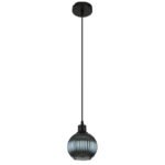 Lampă suspendată metal negru mat, bilă de sticlă, cablu PVC negru, înălțimea poate fi scurtată, culoare sticlă petrol, interior alb, ø: 150mm, H: 1200mm, fără 1x E27 25W 230V - imagine 3