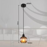 Lampă suspendată metal negru mat, bilă de sticlă, cablu PVC negru, înălțimea poate fi scurtată, culoare sticlă petrol, interior alb, ø: 150mm, H: 1200mm, fără 1x E27 25W 230V - imagine 6