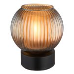 Lampă de masă metal negru mat, glob din sticlă, cablu PVC negru, întrerupător pe cablu, culoare sticlă petrol, interior alb, ø: 150mm, H: 170mm, lungime cablu 1500mm, fără 1x E27 25W 230V