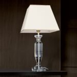 Lampa de masa POKAL, cu Sticlă de cristal K9 si Abajur Crem-Auriu E27, 60W, Inaltime 70cm ORION - imagine 3