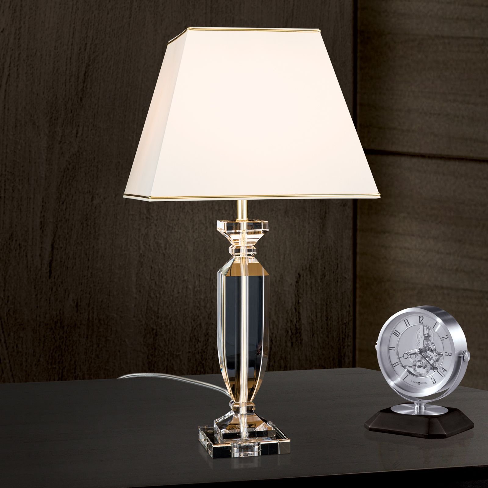 8f2696cf-191d-443d-91cd-b2ca5b01435c Lampa de masa POKAL, cu Sticlă de cristal K9 si Abajur Crem-Auriu E27, 60W, Inaltime 70cm ORION - imagine 1