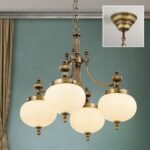 Pendul Epoca LU 1320/4 PATINA E27 4x60W Brate Alama Masiva Patina si Abajur Sticla Ovala ORION - imagine 8