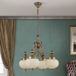 Pendul Epoca LU 1320/4 PATINA E27 4x60W Brate Alama Masiva Patina si Abajur Sticla Ovala ORION