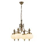Candelabru NOSTALGIE, 4 lampi E27, alama solida antica, abajur sticla opal, diametrul 58cm ORION - imagine 6