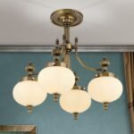 Plafoniera NOSTALGIE, 4 lampi E27, alama solida antica, abajur sticla opal, diametrul 58cm ORION - imagine 3