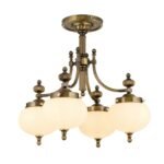 Plafoniera NOSTALGIE, 4 lampi E27, alama solida antica, abajur sticla opal, diametrul 58cm ORION - imagine 5