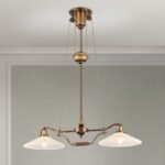 Candelabru ARTDESIGN E27 alama solida finisaj alamă antică, abajur sticla șampanie, 2 lămpi + sistem de scripete ORION - imagine 3