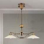 Candelabru ARTDESIGN E27 alama solida finisaj alamă antică, abajur sticla șampanie, 2 lămpi + sistem de scripete ORION - imagine 4