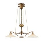 Candelabru ARTDESIGN E27 alama solida finisaj alamă antică, abajur sticla șampanie, 2 lămpi + sistem de scripete ORION - imagine 5