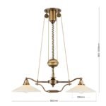 Candelabru ARTDESIGN E27 alama solida finisaj alamă antică, abajur sticla șampanie, 2 lămpi + sistem de scripete ORION - imagine 8