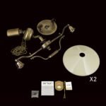 Candelabru ARTDESIGN E27 alama solida finisaj alamă antică, abajur sticla șampanie, 2 lămpi + sistem de scripete ORION - imagine 9