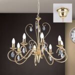 Candelabru ALESSIA, 8 lampi E14, cadru otel placat cu aur de 24 carate, pandantive de sticla clara-taiata , ORION - imagine 3