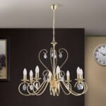 Candelabru ALESSIA, 8 lampi E14, cadru otel placat cu aur de 24 carate, pandantive de sticla clara-taiata , ORION - imagine 4