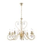 Candelabru ALESSIA, 8 lampi E14, cadru otel placat cu aur de 24 carate, pandantive de sticla clara-taiata , ORION - imagine 5